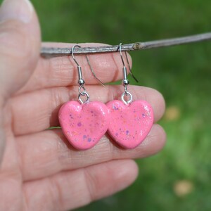 Pink Heart Clay Dangle Earrings