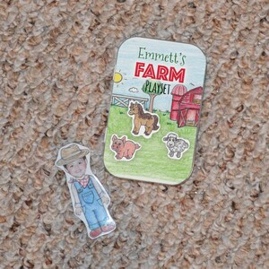 Farm Theme Mini Magnetic Tin Box Playset Personalized with Name and Photo image 5