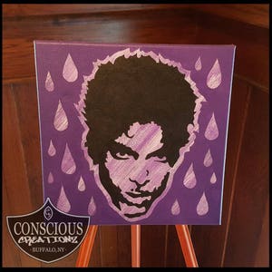 Original pintado à mão roxo chuva príncipe o artista tributo acrílico sobre tela