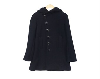 DESIGNERS!!! Sunoakuwahara Wool coat lining single button hooded woman black M size