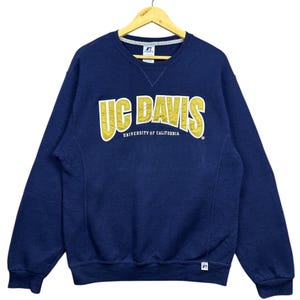 VINTAGE!! 00s University UC Davis university of california russell logo crewneck sweatshirts pullover Blue