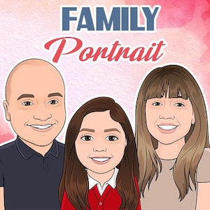 Niestandardowy portret rodzinny w formie kreskówki, spersonalizowana ilustracja grupowego portretu ze zdjęcia, karykatura rodzinna, niestandardowa grupowa kreskówka na prezent