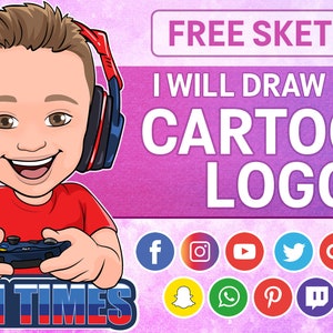 Logotipo de dibujos animados para canal de juegos de YouTube, Twitch, mezclador, YouTube, logotipo de dibujos animados, dibujo de personajes, retrato de dibujos animados, dibujo de caricatura, logotipo