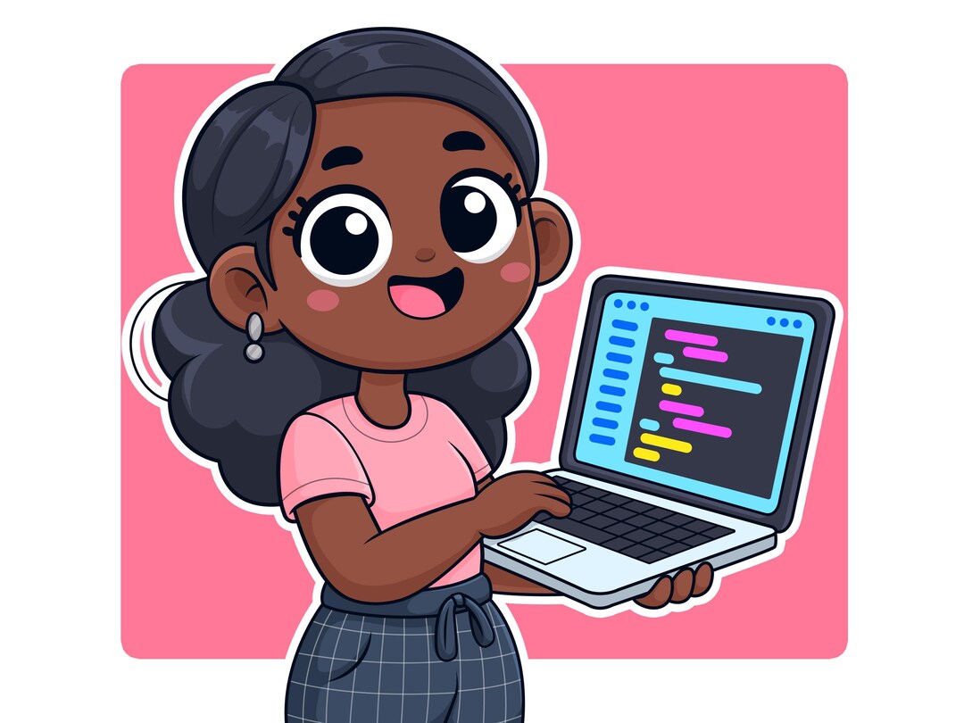 Download Cute Cartoon Girl Programmer, Cute Girl Cartoon With Laptop ...