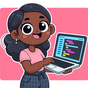 Download Cute Cartoon Girl Programmer, Cute Girl Cartoon With Laptop Design Illustration, Vector Cartoon Girl Holding laptop