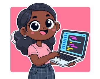 Download Cute Cartoon Girl Programmer, Cute Girl Cartoon With Laptop Design Illustration, Vector Cartoon Girl Holding laptop