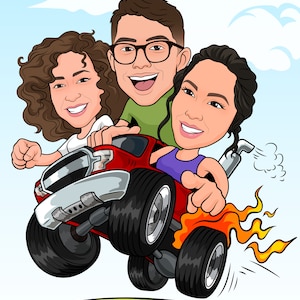 Portrait de groupe drôle de bande dessinée, caricature de bande dessinée personnalisée à partir d'une photo, portrait de groupe d'amis, profil de médias sociaux, portrait personnalisé