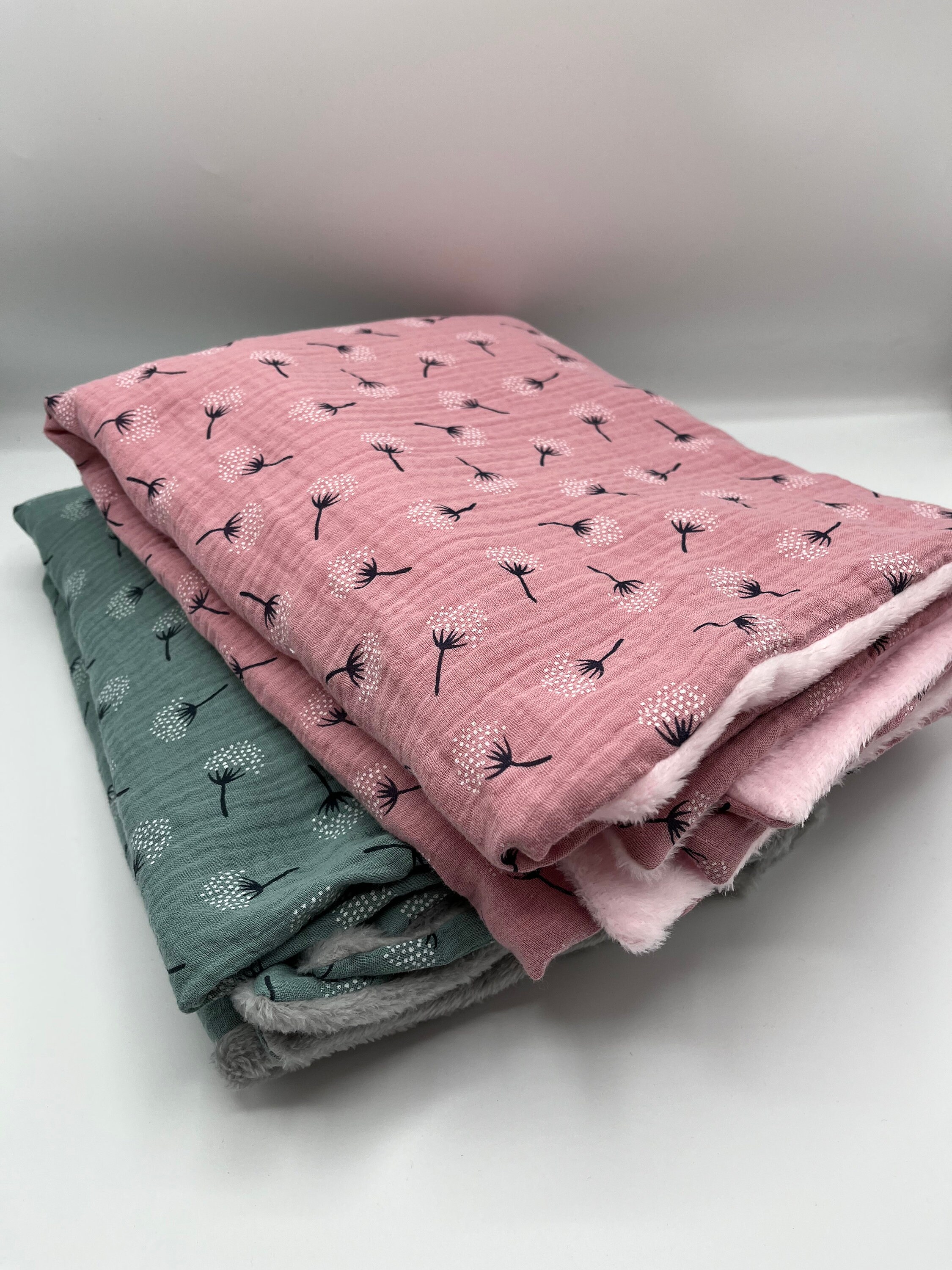 Couverture Bébé Version Été , 90 X 65 cm Double Gaze/Tissu Doudou Rose ou Gris Cadeau de Naissance