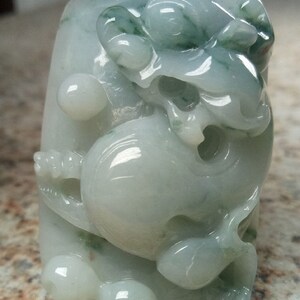 Certified Green 100% Natural A JADE JADEITE | Handmade Carved Pendant Dragon Ruyi 342