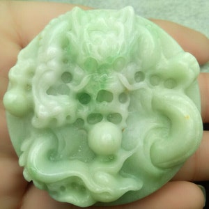 Certified  Light Green 100% Natural A Jade jadeite | Hand Carved Dragon Spit Bead Pendant 876