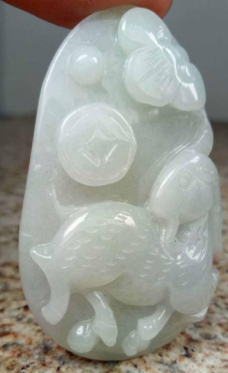 Certified Light Green 100/% Natural A Jade jadeite Hand-Carved Sheep Ruyi Pendant 493