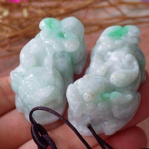 Certified  Green Natural A Jade jadeite | Hand Carved Two Pendant Pixiu brave troops 886