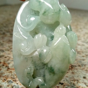 Certified  Green  100% Natural A Jade jadeite | Hand-Carved Pendant Triangle Spittor Ruyi 402
