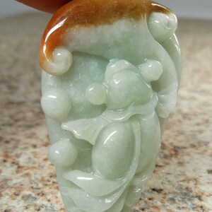 Certified Brown Green  Natural Grade A Jade jadeite | Handmade Carved Pendant Gold Fish  Ruyi 365
