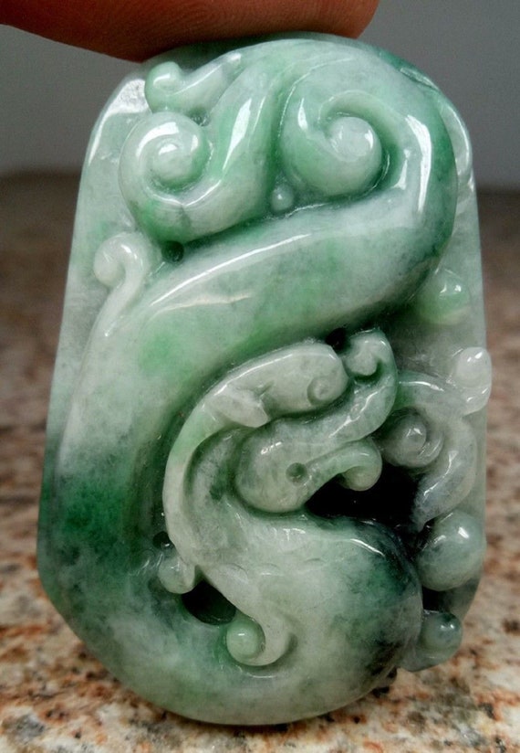 2018 NEW Chinese natural black green jade jadeite pendant necklace /"麒麟“
