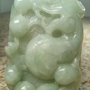 Certified  Green 100% Natural A Jade jadeite | Hand-Carved Dragon Spit Pearl Pendant 341