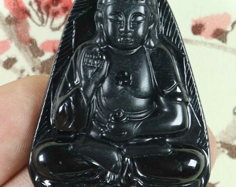 Certified Blackr 100% Natural A Jade jadeite  Hand-Carved  Pendant Guanyin Kwan Yin Bodhisattva 1038