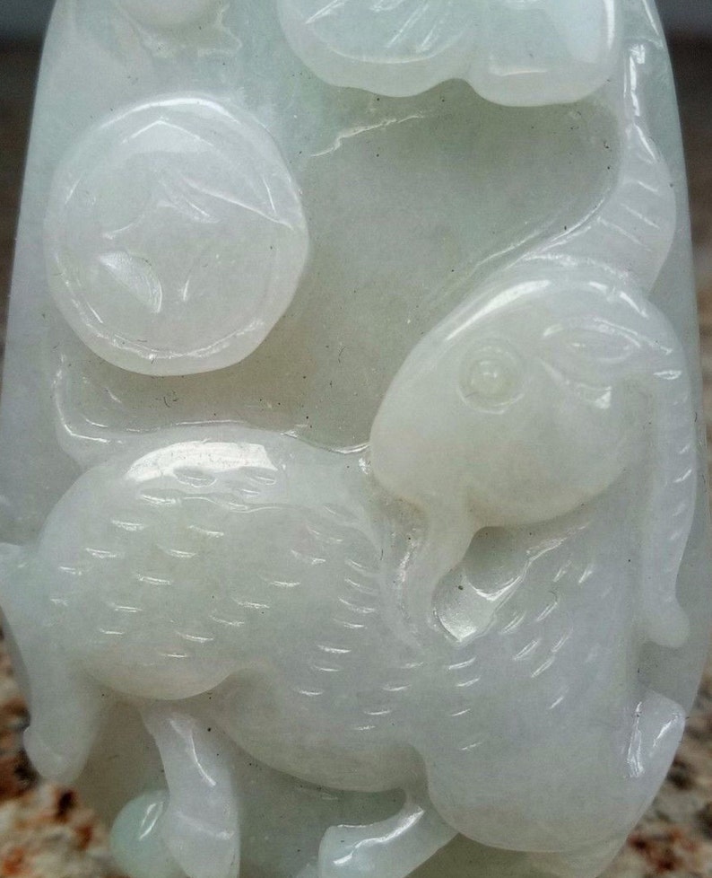 Certified Light Green 100/% Natural A Jade jadeite Hand-Carved Sheep Ruyi Pendant 493