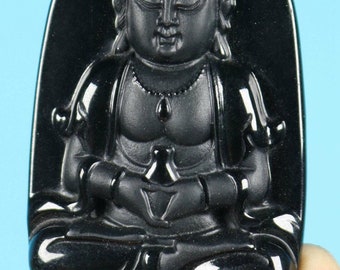 Certified Blackr 100% Natural A Jade jadeite  Hand-Carved  Pendant Guanyin Kwan Yin Bodhisattva 1042