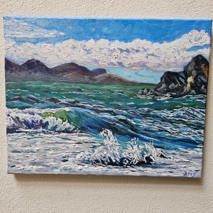 Original Oil Painting seascape,  mountains, ocean