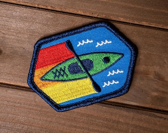 Embroidered Kayaking Patch: Sticker Heat Seal Applique (2x3")