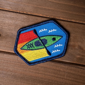 Embroidered Kayaking Patch With Heat Seal Backing, Kayak Patch, Kayak hat patch, Kayaking Gift