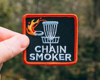 Chain Smoker Disc Golf Patch: Funny Embroidered Iron-On Patch