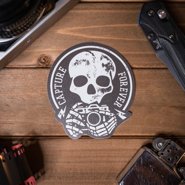 Capture Forever Photography Sticker - Camera - Skull Camera, Photography Sticker, Photographer Sticker, Laptop Sticker, Water Bottle