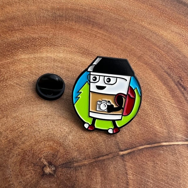 Coffee Lover Togo Cup Explorer Soft Enamel Lapel Pin, pin badge for the photography lover, Polaroid camera lapel pin, Coffee Lapel Pin