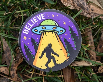 Bigfoot Sticker, Sasquatch Water Bottle Sticker, UFO Sticker, Funny Nature Sticker, Nalgene Sticker, Funny Sticker, Laptop Sticker