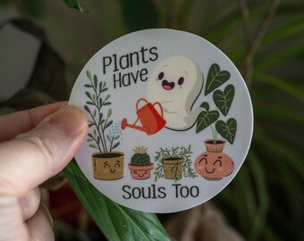 Cute Ghost Watering Plants Sticker, Plants Have Souls Too Cute Ghost Sticker, Plant Sticker, Halloween Sticker, Halloween Stanley