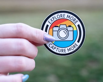 Explore More - Camera - Photography Sticker, Hydro Flask Sticker, Nalgene Water Bottle Sticker, Travel Sticker, Hiking Bumper Sticker