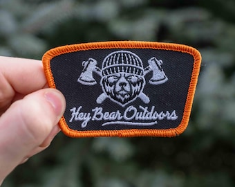 Toppa ricamata Hey Bear Outdoors, da stirare, adesiva, toppa per attività all'aperto, backcountry, bushcraft