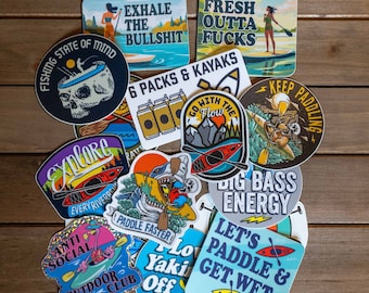 Paddling Sticker Set, Kayaking Sticker Set, SUP Stickers, Canoe Stickers, Funny Kayaking, Water Bottle Sticker, Nature Sticker,Kayak Fishing