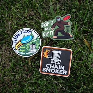 Disc Golf Sticker Set Of 3 Stickers, Funny Disc Golf Water Bottle Sticker, Chain Smoker Funny Nature Sticker, Nalgene Sticker, Car Decals