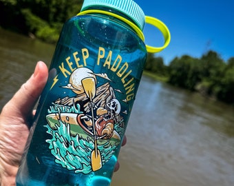 Kayaking Nalgene 32oz Water Bottle, Kayaking Water Bottle Gift, Keep Paddling Skull, Wide Mouth Hiking Water Bottle Canoeing Gift