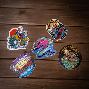 5 Kayaking Sticker Set, Kayak Stickers, Kayak Decals, Water Bottle Stickers, Nalgene Stickers, Laptop Stickers, Car Stickers