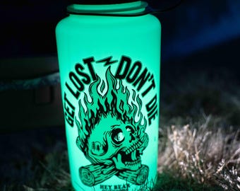 Get Lost - Don't Die Glow in the Dark Nalgene 32oz Water Bottle, Hiking Water Bottle Gift, Camping, Wide Mouth Glow Green