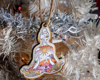 Yoga In Nature Holiday Ornament, Wooden Yoga Ornament, Yoga Christmas Ornament, Wooden Ornament