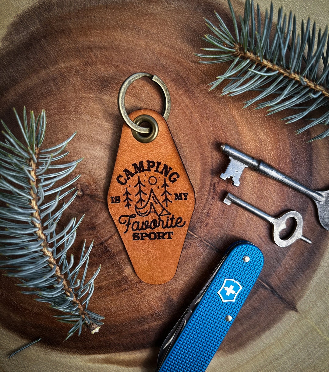 Camping is My Favorite Sport Leather Motel Keychain, Camping Keychain
