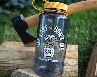 Get Lost - Don't Die, Eagle Skull, Smoke Grey Nalgene 32oz Water Bottle, Hiking Water Bottle Gift, Camping, Wide Mouth