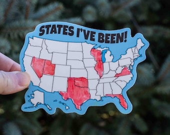 States I've Been Map Vinyl Sticker, Travel DIY Where I've Been Decal, USA, Laptop, Water Bottle Sticker, Travel Bumper Sticker