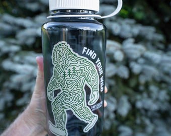 Bigfoot Find Your Wild Sasquatch Smoke Dark Grey Nalgene 32oz Water Bottle, Hiking Water Bottle Gift, Camping, Wide Mouth
