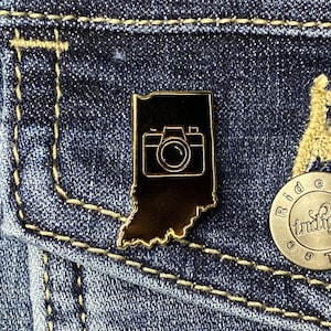 Indiana Shape, CAMERA Lapel Pin, Photography Lapel Pin, Die Struck Metal Lapel Pin, Indiana Lapel Pin, Indianapolis