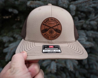 Have Paddle Will Travel, Richardson 112 Hat, Tan / Brown Mesh Trucker Hat, Cap, Canoe, Canoeing Hat Kayaking