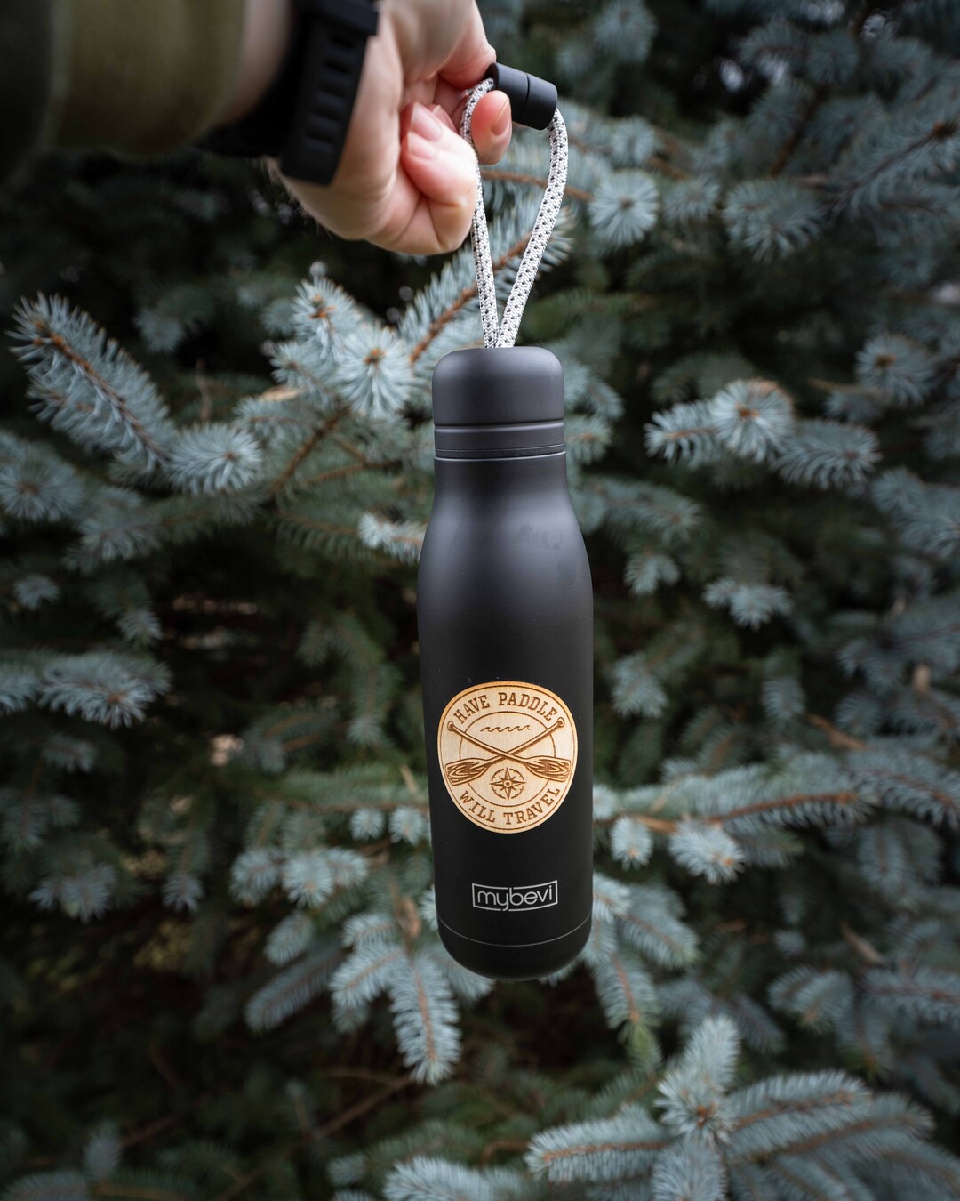 Have Paddle Will Travel Canoe Kayaking Water Bottle, REAL WOOD Decal