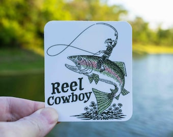 Reel Cowboy Fishing Sticker, Funny Fishing Sticker, Fly Fishing, Trout Fishing Sticker, Fishing Decal, Tackle Box Sticker
