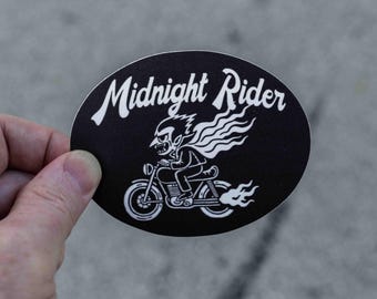 Dracula Riding Motorcycle, Dirt Bike, Midnight Rider - Funny Vinyl Waterproof Sticker - Husband/Father Gift