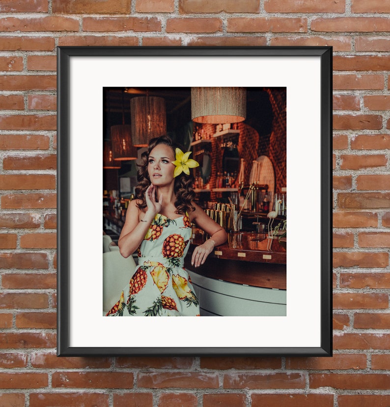 Tiki Bar Pinup Girl Vintage Retro Pineapple Print Photo Etsy Hong Kong