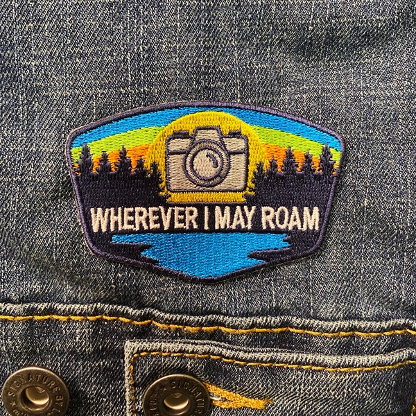 Wherever I May Roam - Camera - Photography Embroidered Patch ,Sticker Patch, Photography Patch, Camera Patch